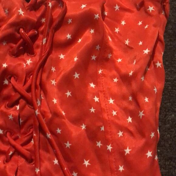 Zara Brand Red Satin Effect  Bodysuit White Star Print Sz M Medium NWT - Picture 3 of 6